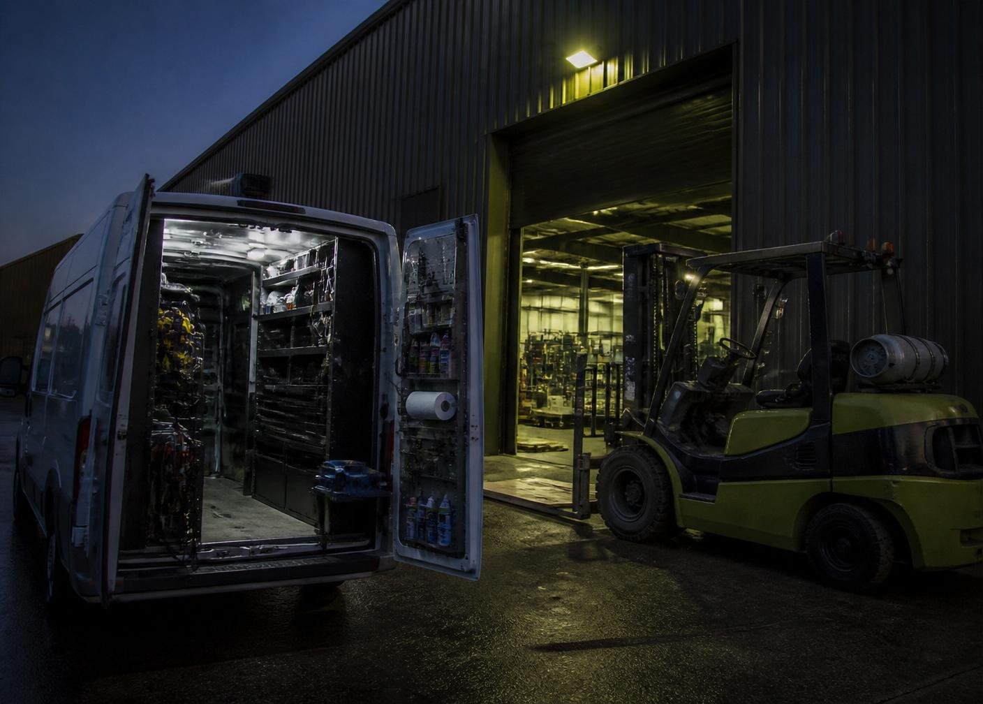 Field service van at an industrial loading bay